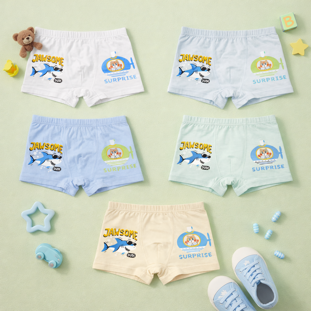 Ocean Heroes Collection – Premium Cotton Boys Boxer Shorts – Soft Breathable Kids Underwear with Shark Prints