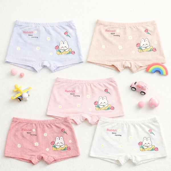 Berry Buddies Collection Kids Modal Underwear Strawberry Bunny Print Boxer Shorts for Girls