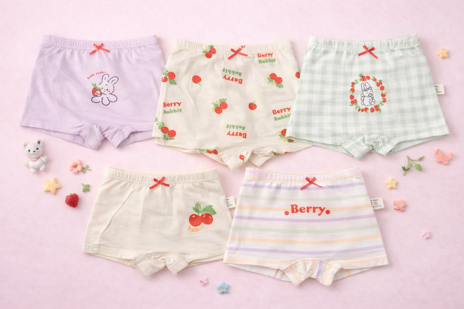 Strawberry Fields Collection – Premium Cotton Girls Boxer Shorts – Soft Breathable Kids Underwear