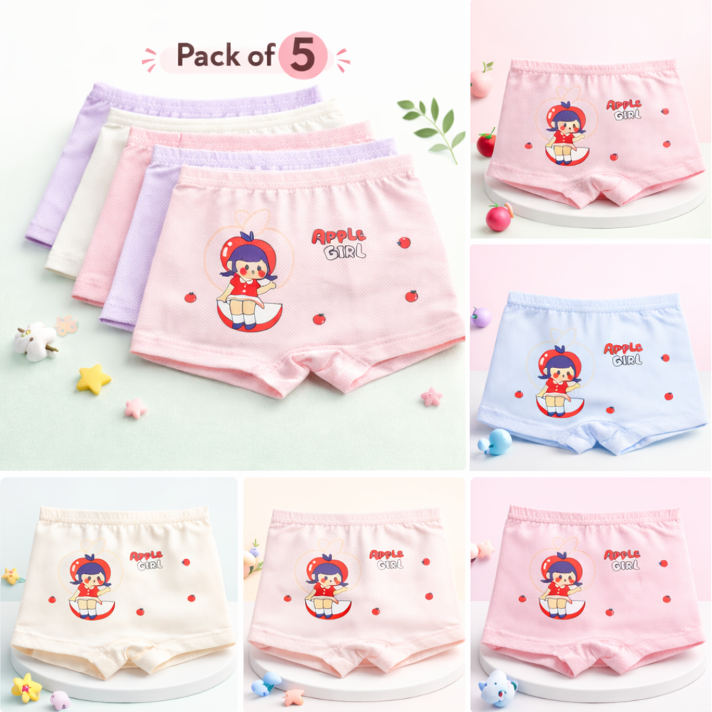 Apple Girl Boxer Shorts – Premium Viscose Blend Soft Breathable Kids Underwear for Pre-Teens