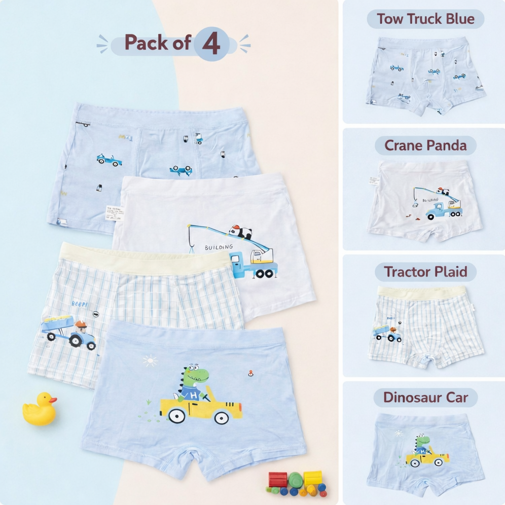 Builder Buddies Collection – Premium Viscose Boys Boxer Shorts – Soft Breathable Kids Underwear with Construction Prints