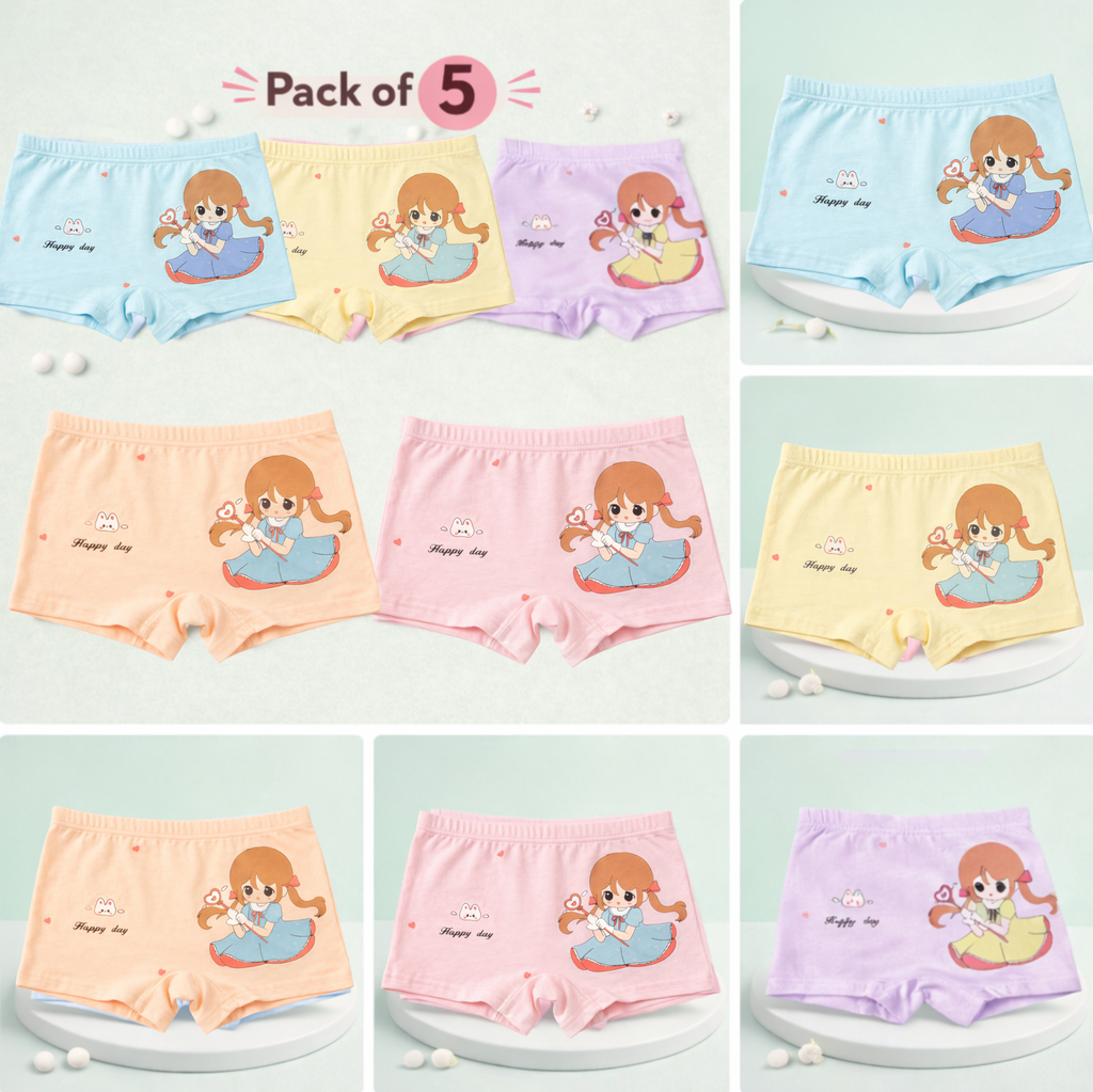 Kawaii Girl Collection – Girls Hybrid Cotton Underwear – Adorable Anime Character Print Briefs