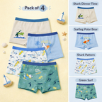 Ocean Adventure Collection | Hybrid Cotton Boys Boxer Shorts | Soft Breathable Kids Underwear with Surf & Shark Graphics