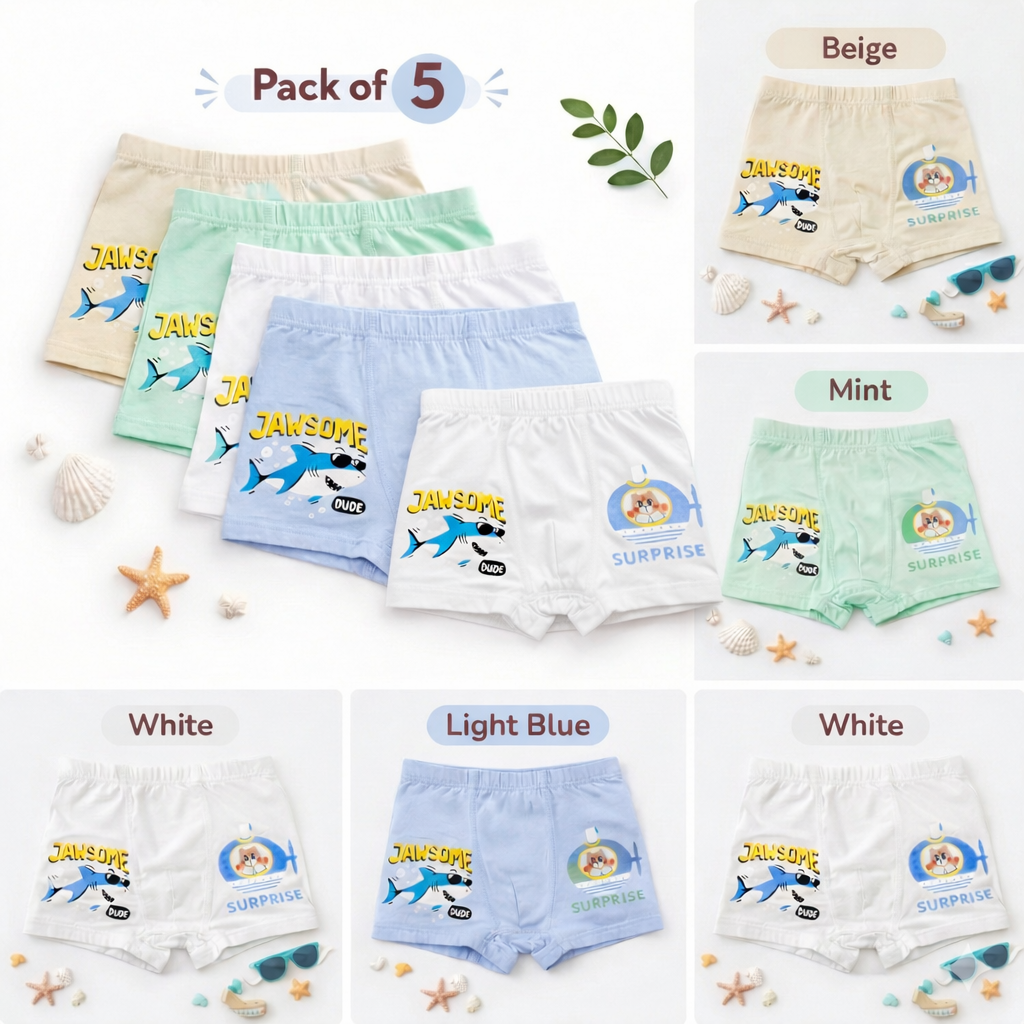 Ocean Heroes Collection – Premium Cotton Boys Boxer Shorts – Soft Breathable Kids Underwear with Shark Prints