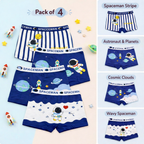 Space Explorer Collection – Premium Cotton Boys Boxer Shorts – Soft Breathable Kids Underwear with Astronaut & Planet Prints