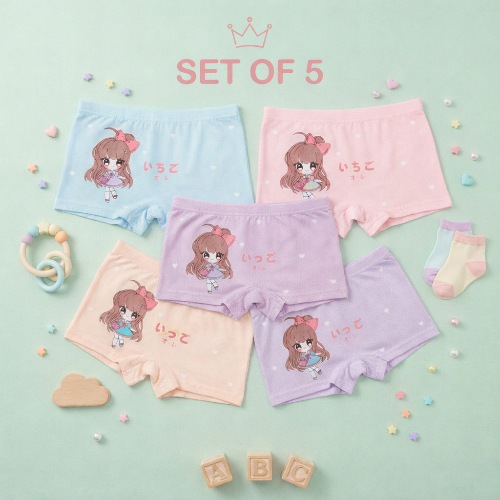 Lilhugz Princess Collection Kids Girls Underwear Premium Modal Fabric Boxer Shorts for Baby Kawaii Anime Character Print