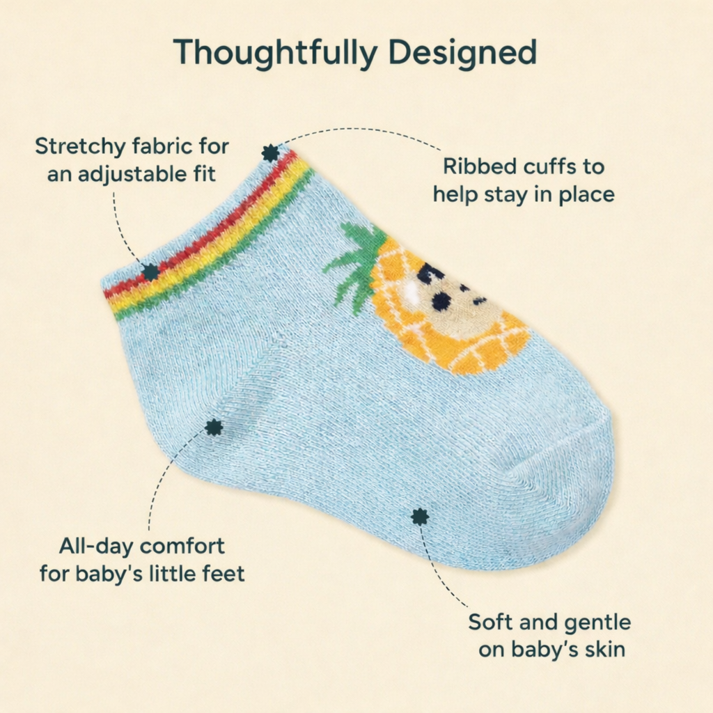Little Critters Animal Character Socks for Kids— Premium Ankle Socks with Striped Cuffs