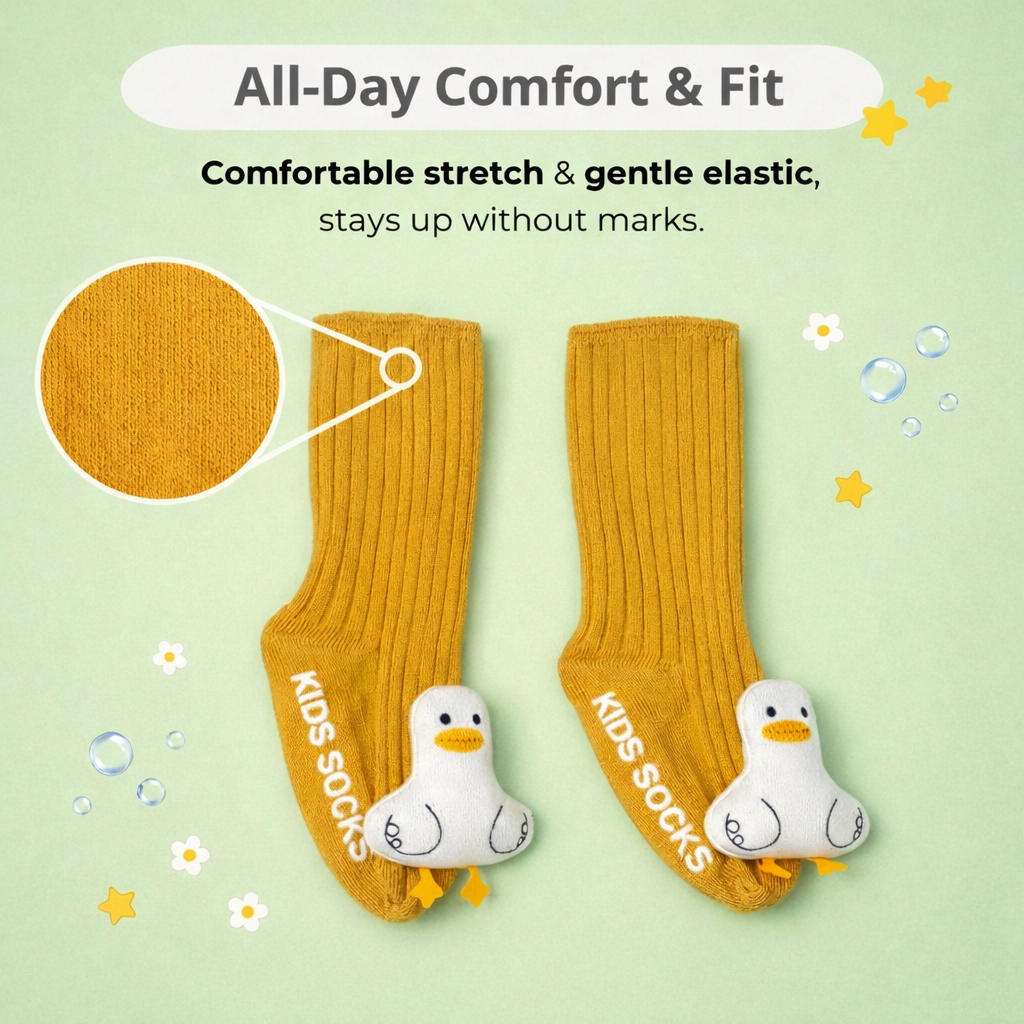 Character Cuff Baby Crew Socks with 3D Character Cuffs— Soft Ribbed Comfortable Socks for New born, Infants, and Toddlers