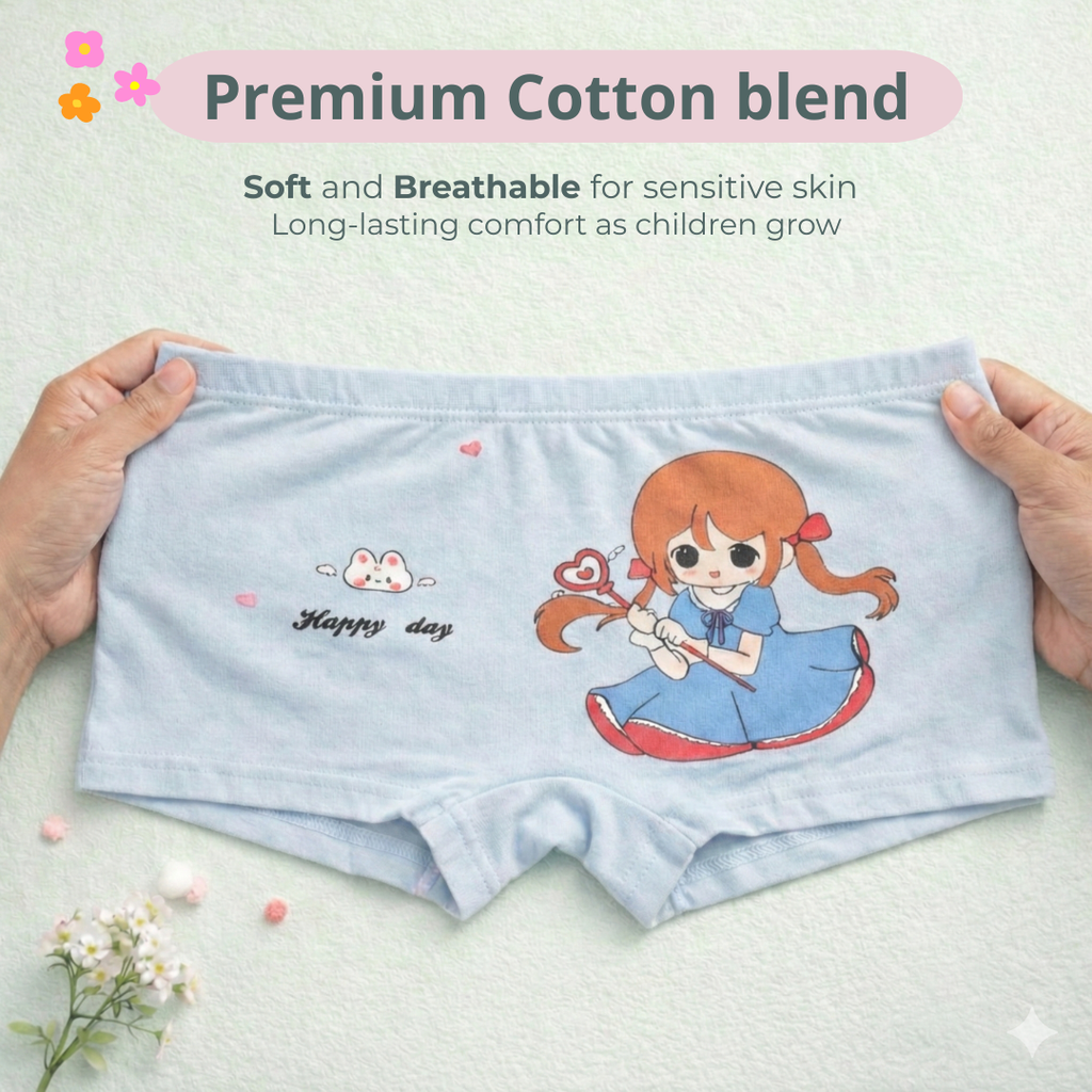 Kawaii Girl Collection – Girls Hybrid Cotton Underwear – Adorable Anime Character Print Briefs
