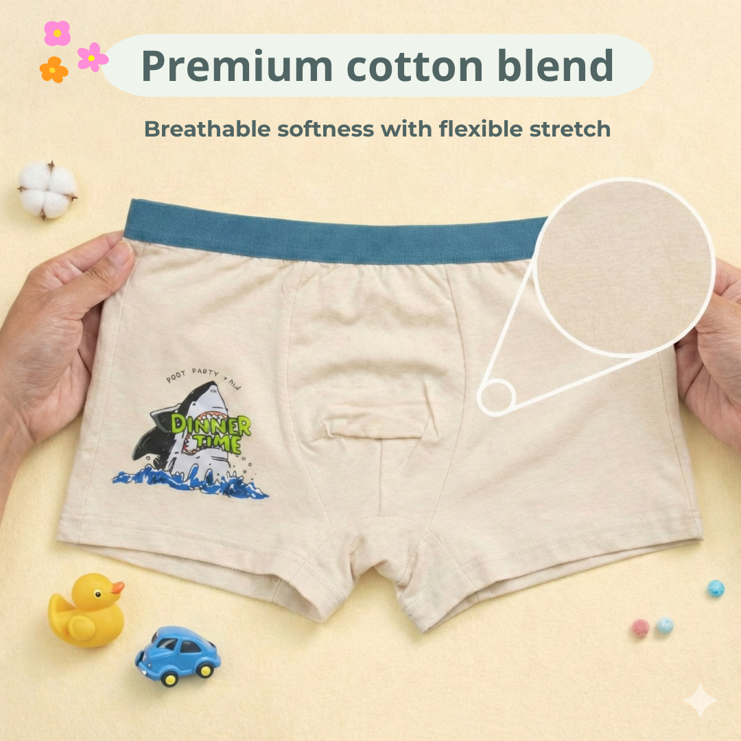 Ocean Adventure Collection | Hybrid Cotton Boys Boxer Shorts | Soft Breathable Kids Underwear with Surf & Shark Graphics