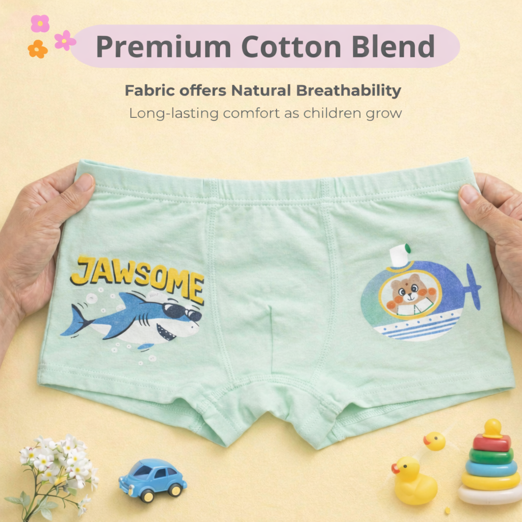 Ocean Heroes Collection – Premium Cotton Boys Boxer Shorts – Soft Breathable Kids Underwear with Shark Prints