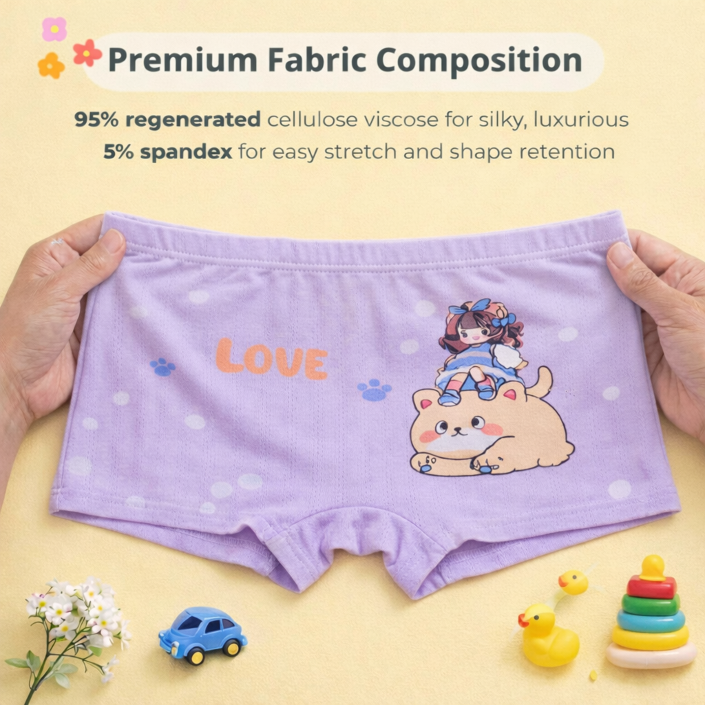 Puppy Love Collection – Girls Premium Viscose Boxer Shorts – Soft Breathable Innerwear
