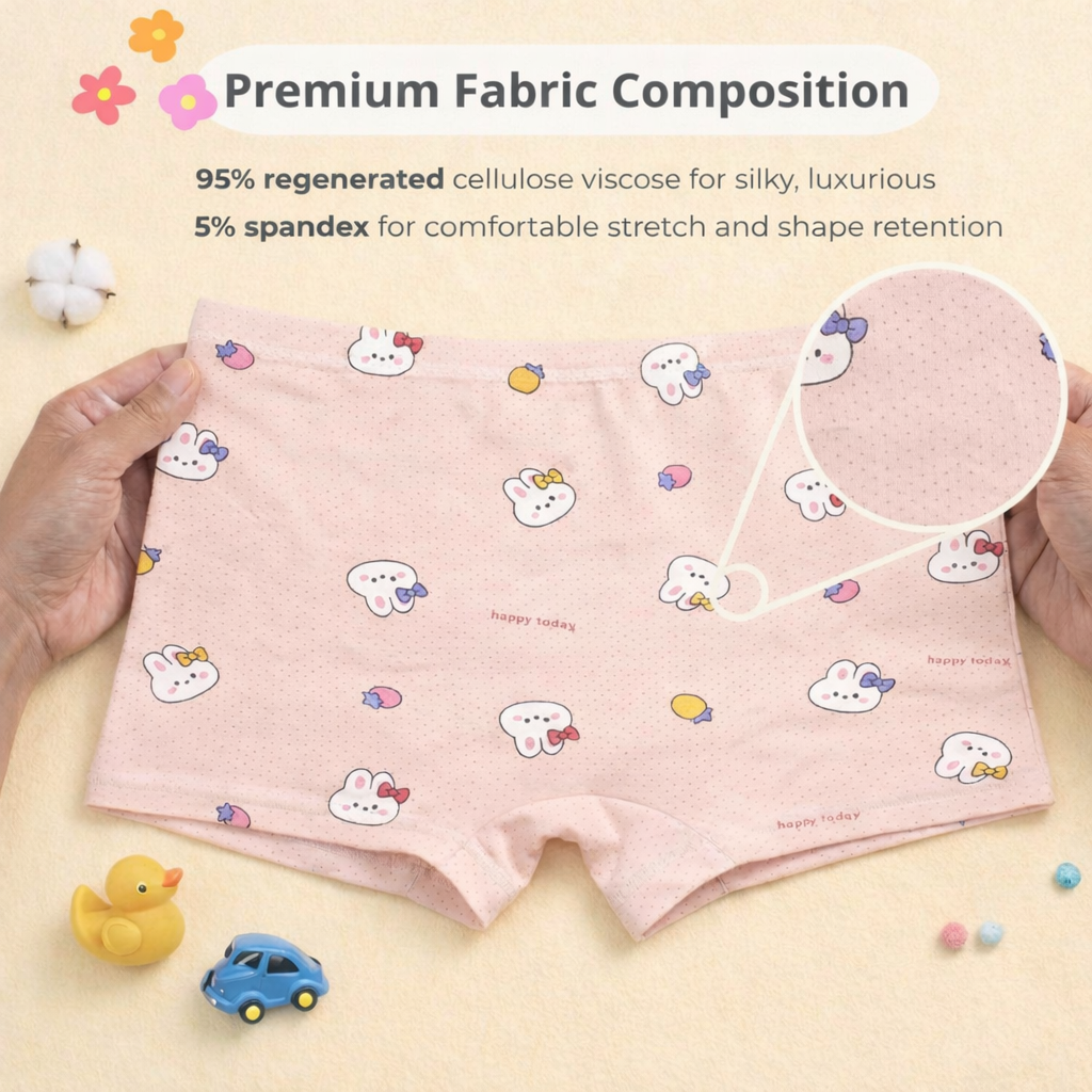 Bunny Buddies Premium Kids Underwear with Anti-Bacterial Protection Girls Boxer Shorts Soft Viscose Fabric – Children’s Inner