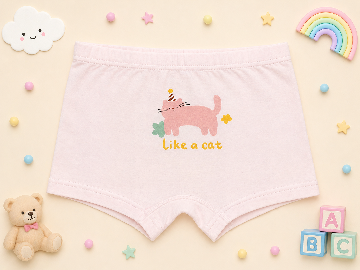 Cake & Kitty Collection – Premium Cotton Girls Boxer Shorts – Soft Breathable Kids Underwear in Cute Cartoon Prints