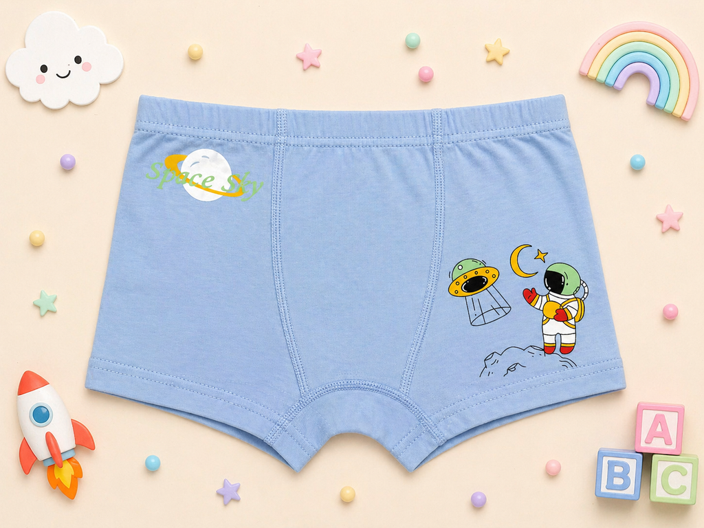 Sky Buddies Collection – Premium Cotton Boys Boxer Shorts – Soft Breathable Kids Underwear with Astronaut Characters