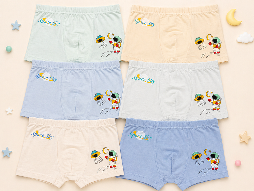 Sky Buddies Collection – Premium Cotton Boys Boxer Shorts – Soft Breathable Kids Underwear with Astronaut Characters