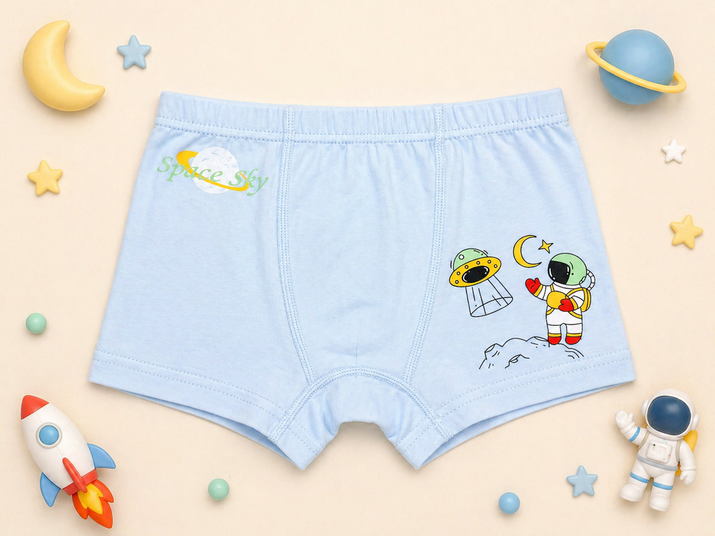 Sky Buddies Collection – Premium Cotton Boys Boxer Shorts – Soft Breathable Kids Underwear with Astronaut Characters