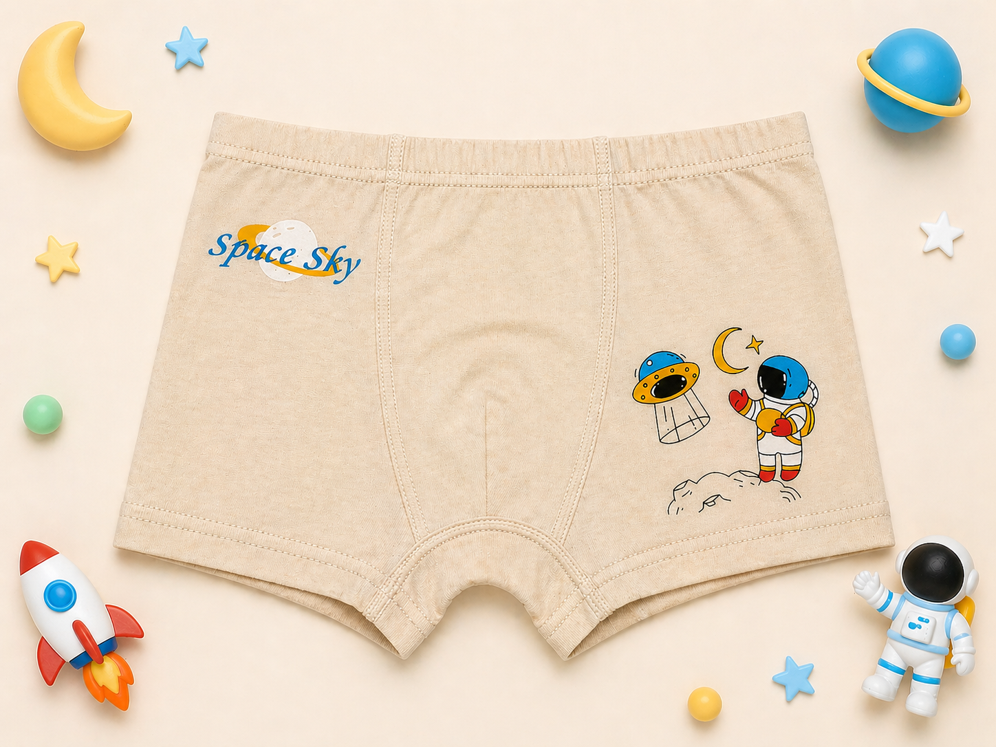 Sky Buddies Collection – Premium Cotton Boys Boxer Shorts – Soft Breathable Kids Underwear with Astronaut Characters