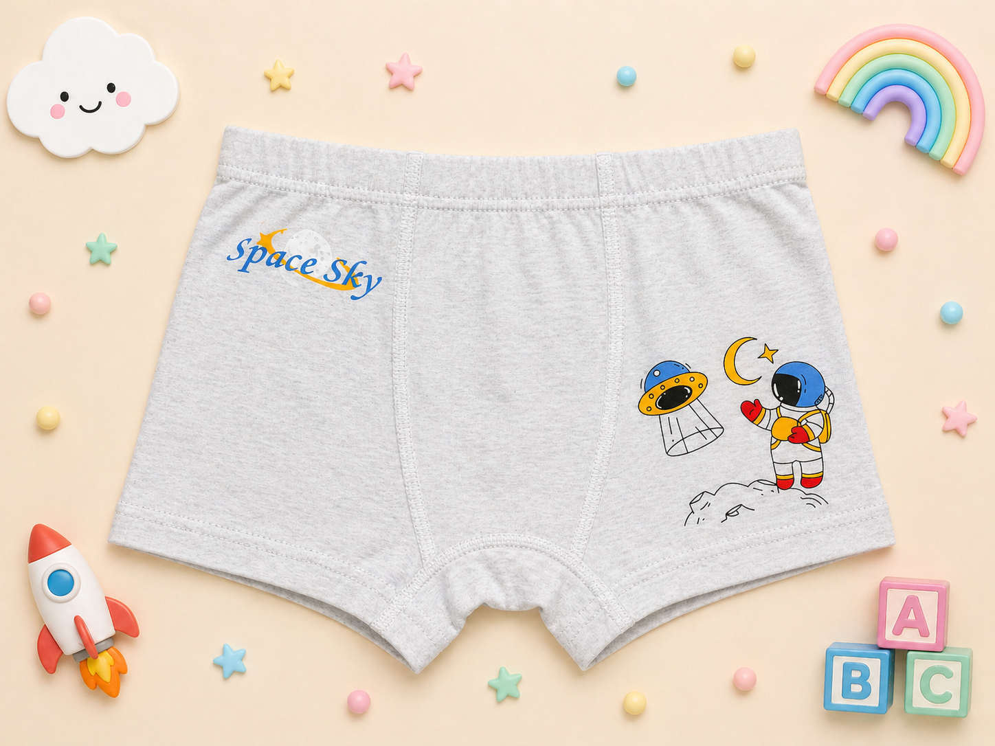 Sky Buddies Collection – Premium Cotton Boys Boxer Shorts – Soft Breathable Kids Underwear with Astronaut Characters