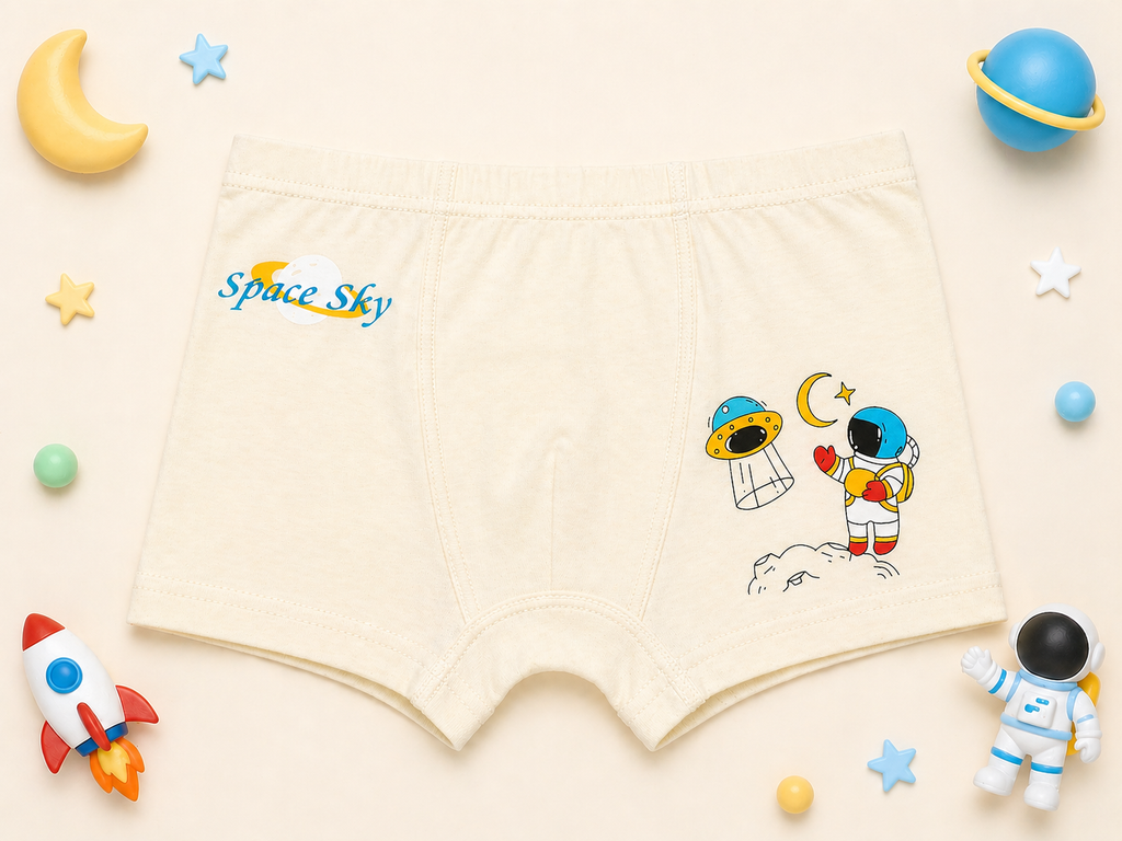 Sky Buddies Collection – Premium Cotton Boys Boxer Shorts – Soft Breathable Kids Underwear with Astronaut Characters