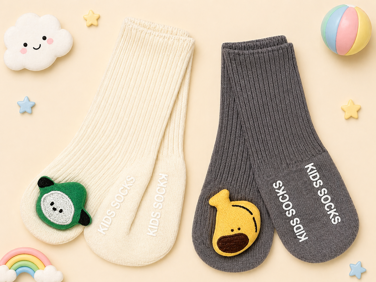 Character Cuff Baby Crew Socks with 3D Character Cuffs— Soft Ribbed Comfortable Socks for New born, Infants, and Toddlers