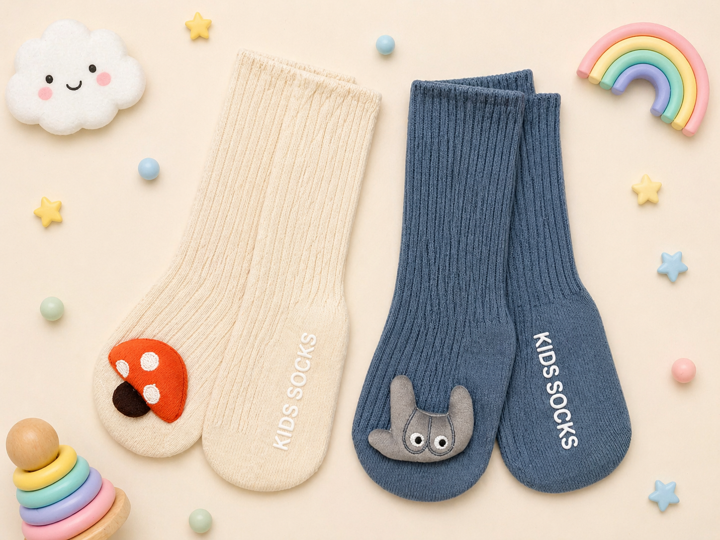 Character Cuff Baby Crew Socks with 3D Character Cuffs— Soft Ribbed Comfortable Socks for New born, Infants, and Toddlers