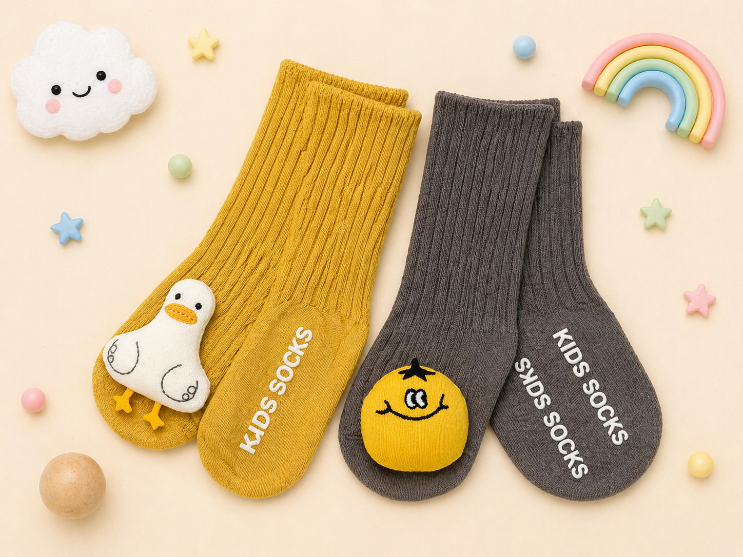 Character Cuff Baby Crew Socks with 3D Character Cuffs— Soft Ribbed Comfortable Socks for New born, Infants, and Toddlers