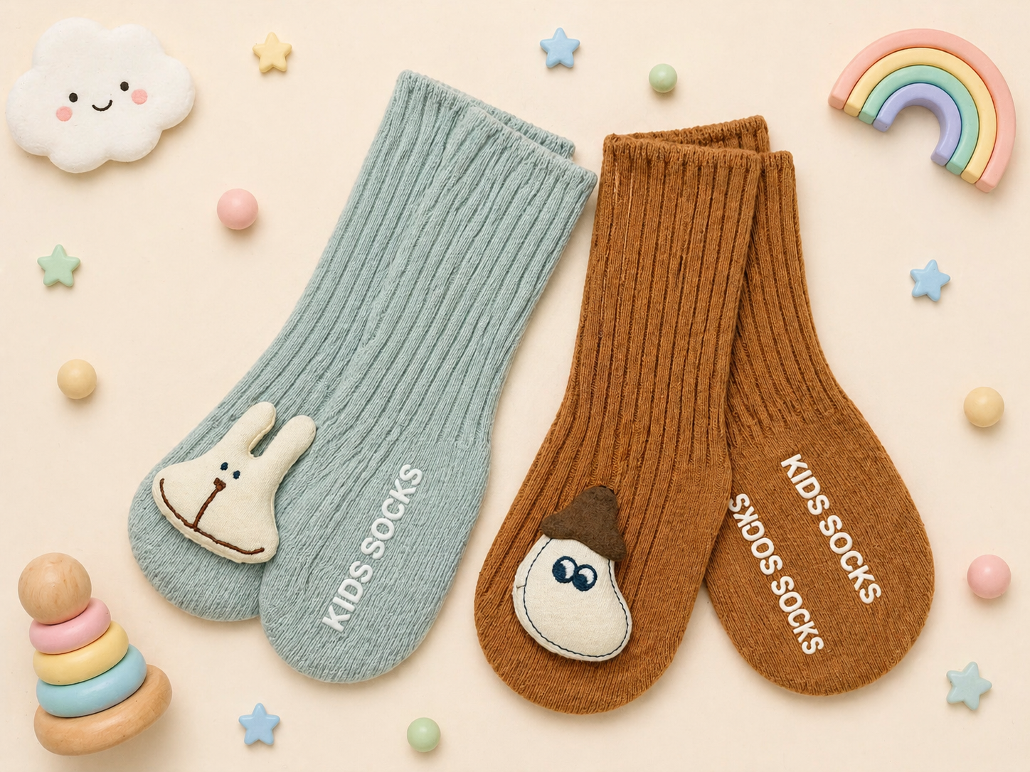 Character Cuff Baby Crew Socks with 3D Character Cuffs— Soft Ribbed Comfortable Socks for New born, Infants, and Toddlers
