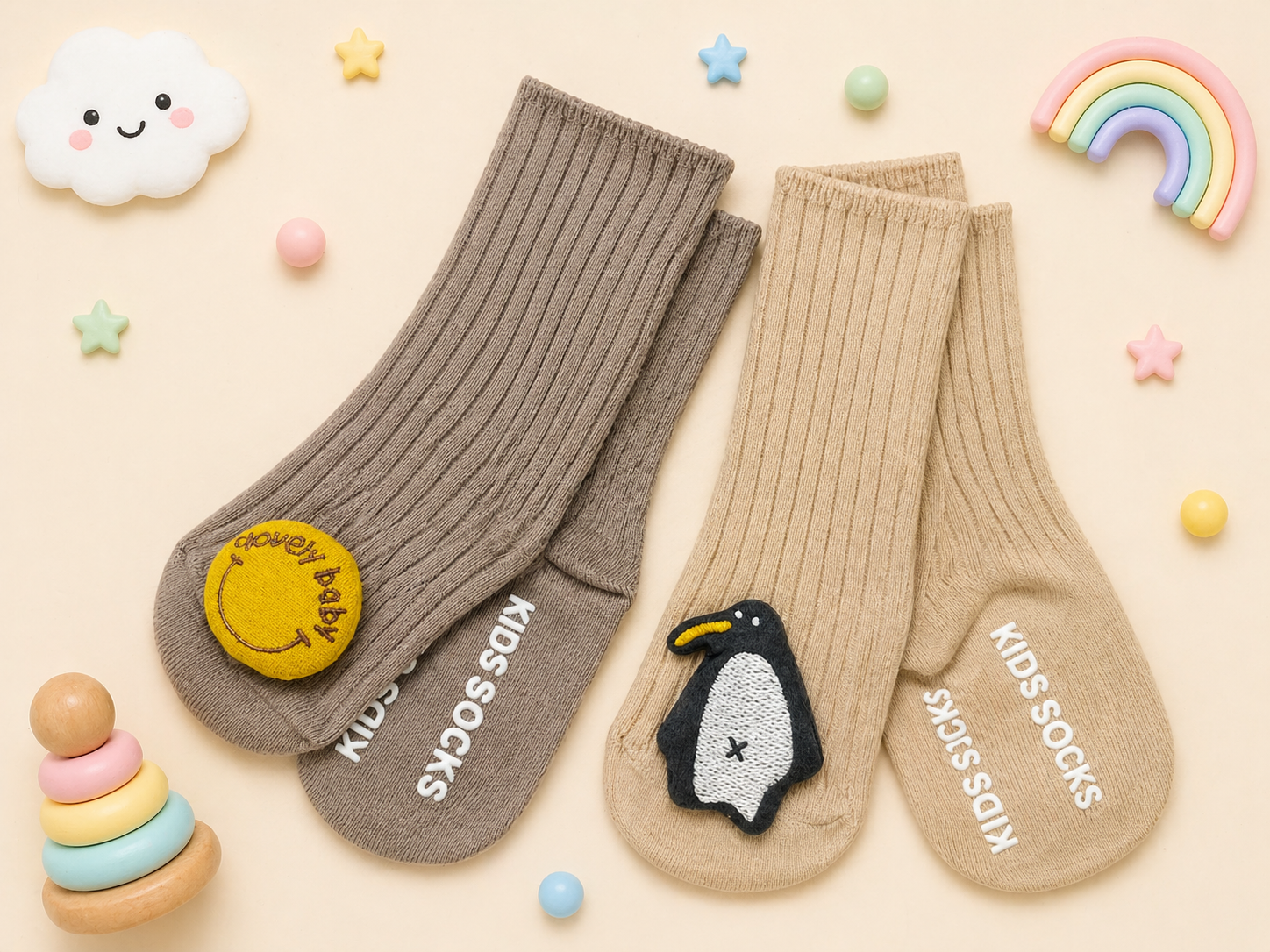 Character Cuff Baby Crew Socks with 3D Character Cuffs— Soft Ribbed Comfortable Socks for New born, Infants, and Toddlers