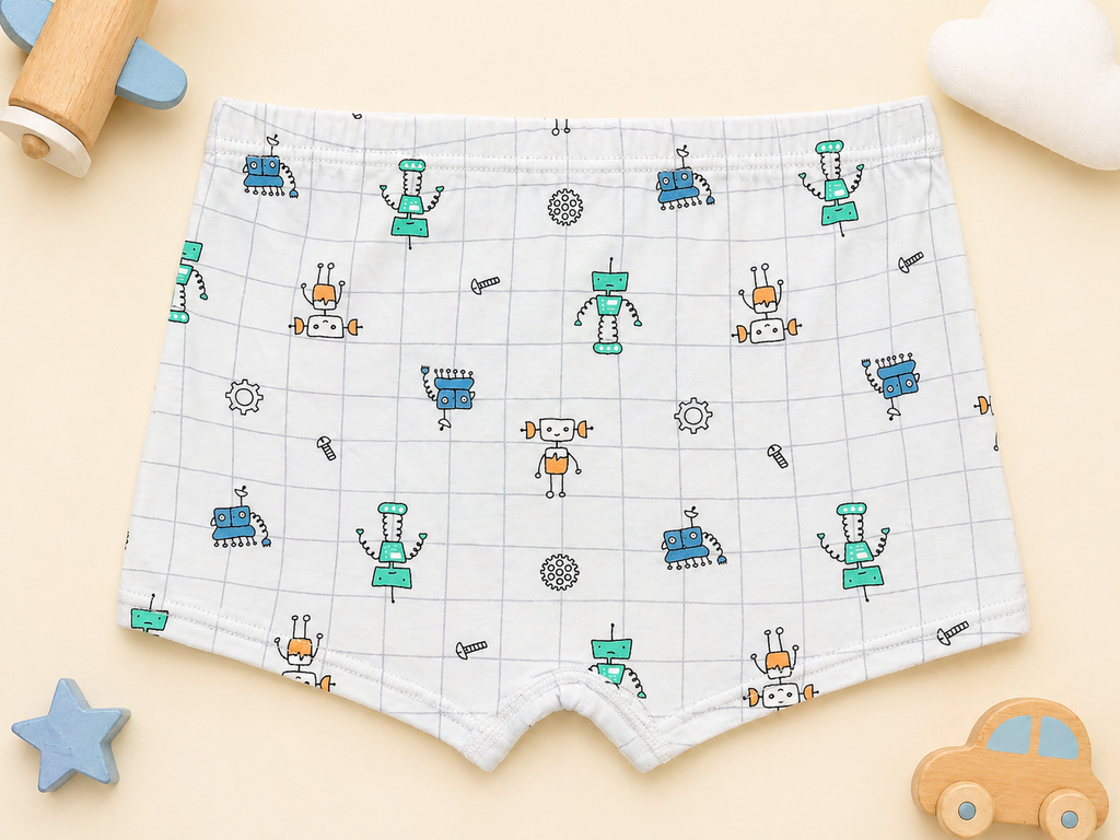 Robo Play Collection– Boys Soft Breathable Trunks- Cute Robot Print Kids Innerwear Pack
