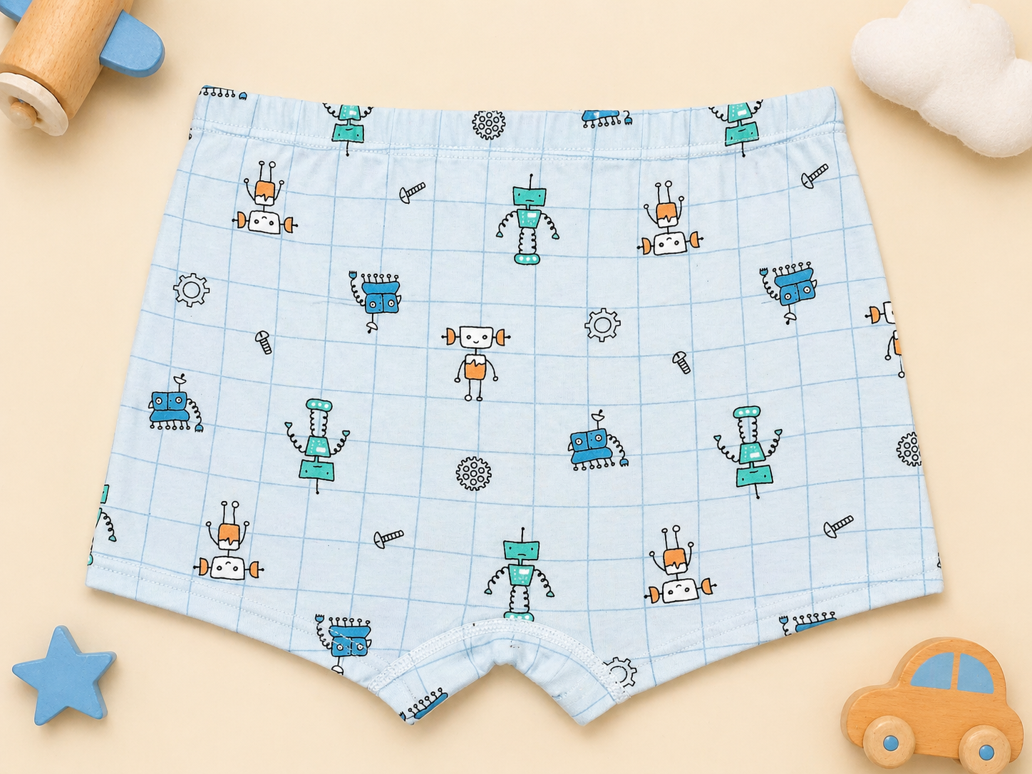 Robo Play Collection– Boys Soft Breathable Trunks- Cute Robot Print Kids Innerwear Pack
