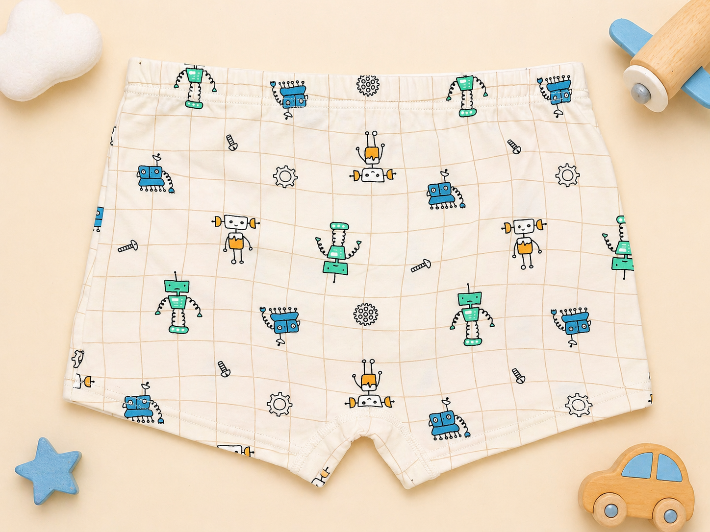 Robo Play Collection– Boys Soft Breathable Trunks- Cute Robot Print Kids Innerwear Pack