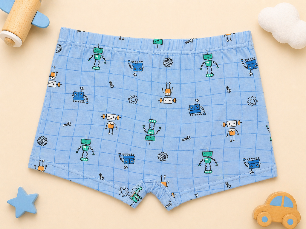 Robo Play Collection– Boys Soft Breathable Trunks- Cute Robot Print Kids Innerwear Pack