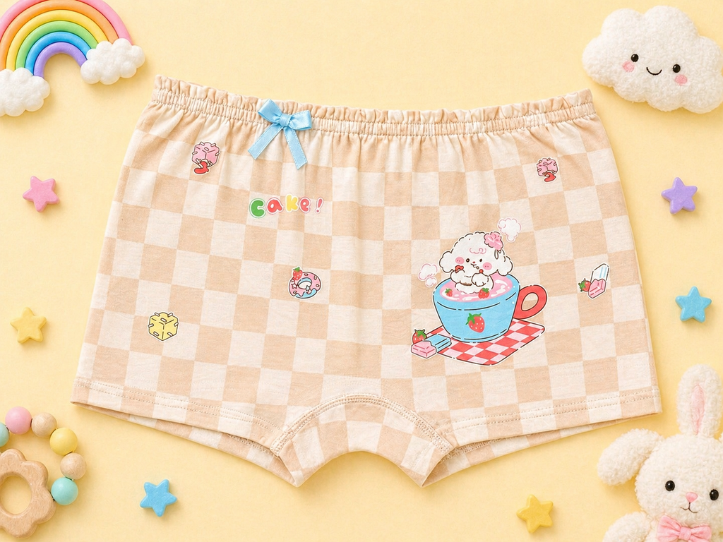 Berry Cup Collection– Girls Soft Breathable Shorts- Cute Dessert Cup Print Kids Innerwear Pack
