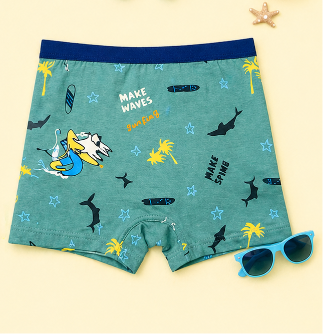 Ocean Adventure Collection | Hybrid Cotton Boys Boxer Shorts | Soft Breathable Kids Underwear with Surf & Shark Graphics