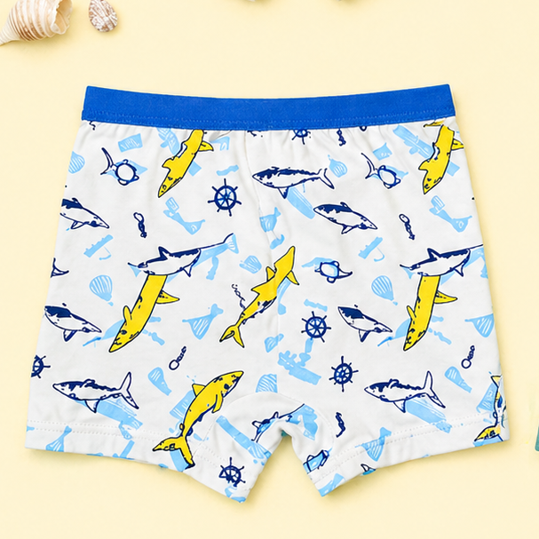 Ocean Adventure Collection | Hybrid Cotton Boys Boxer Shorts | Soft Breathable Kids Underwear with Surf & Shark Graphics