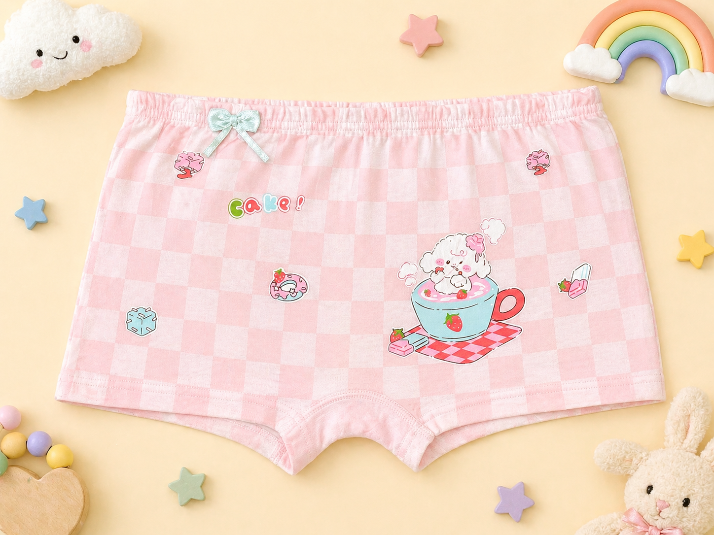 Berry Cup Collection– Girls Soft Breathable Shorts- Cute Dessert Cup Print Kids Innerwear Pack