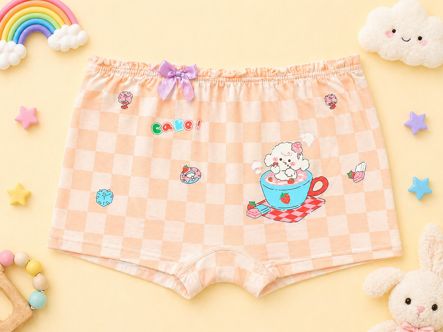 Berry Cup Collection– Girls Soft Breathable Shorts- Cute Dessert Cup Print Kids Innerwear Pack