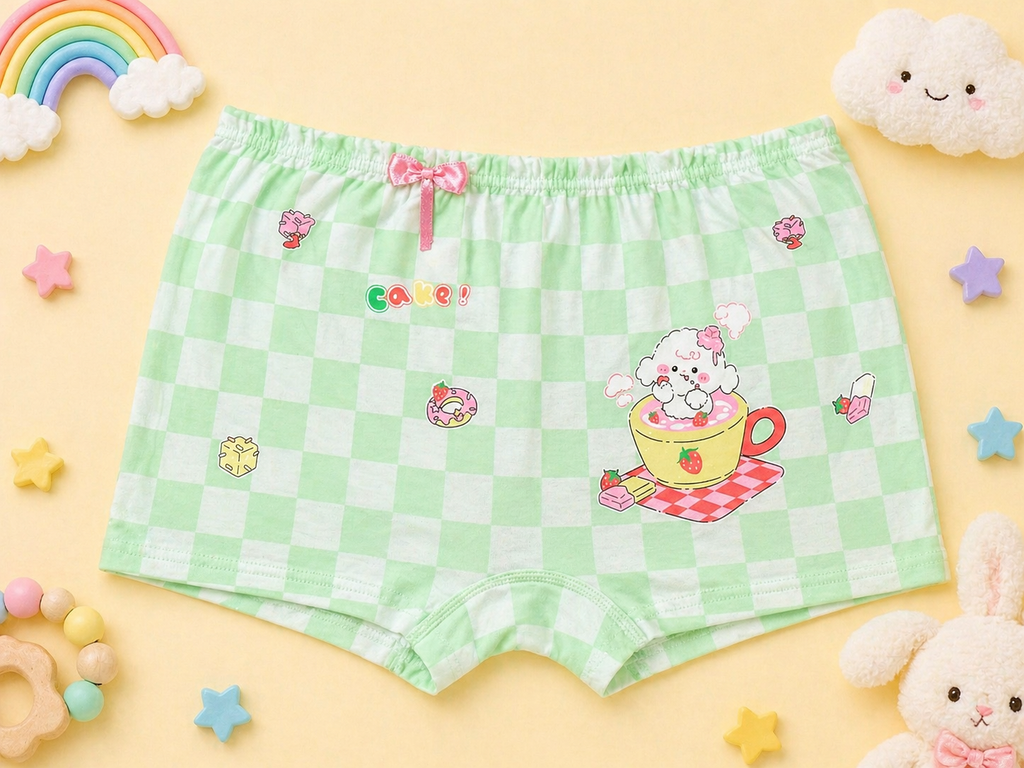 Berry Cup Collection– Girls Soft Breathable Shorts- Cute Dessert Cup Print Kids Innerwear Pack