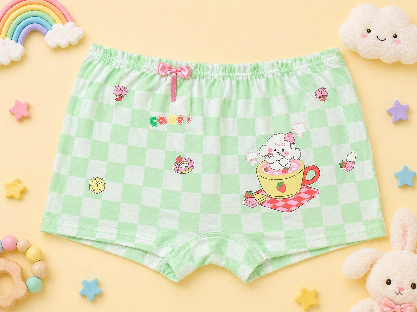 Berry Cup Collection– Girls Soft Breathable Shorts- Cute Dessert Cup Print Kids Innerwear Pack
