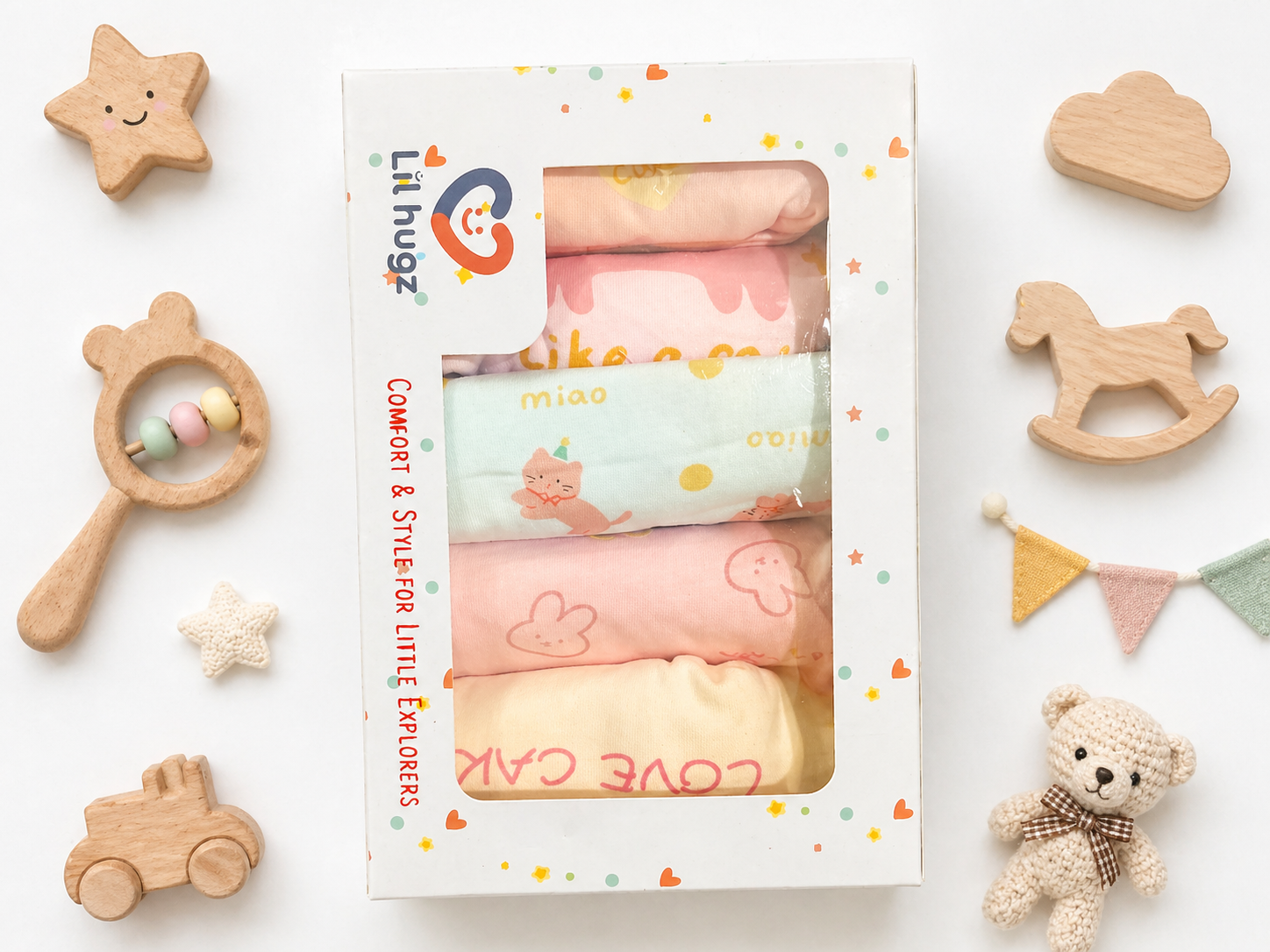 Cake & Kitty Collection – Premium Cotton Girls Boxer Shorts – Soft Breathable Kids Underwear in Cute Cartoon Prints