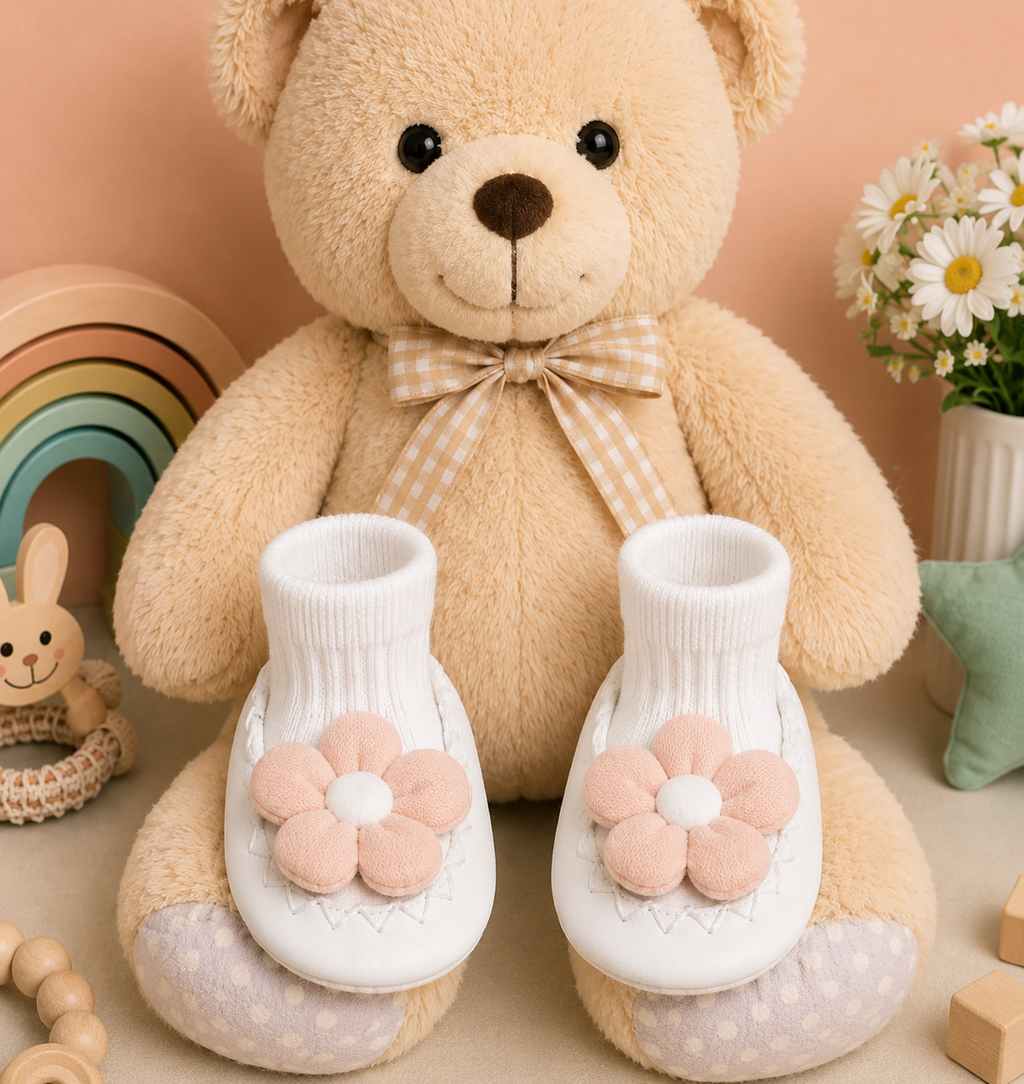 Girls Baby Sock Shoes – Daisy Steps | 3D Flower | Anti-Slip | 0-18M