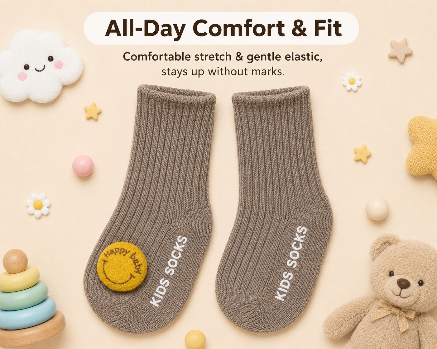 Baby Crew Socks – 3D Character Cuffs | Pack of 2 | 0-18 Months