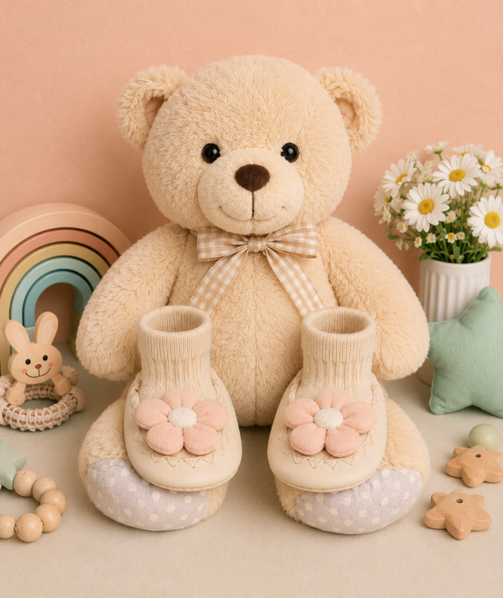 Girls Baby Sock Shoes – Daisy Steps | 3D Flower | Anti-Slip | 0-18M