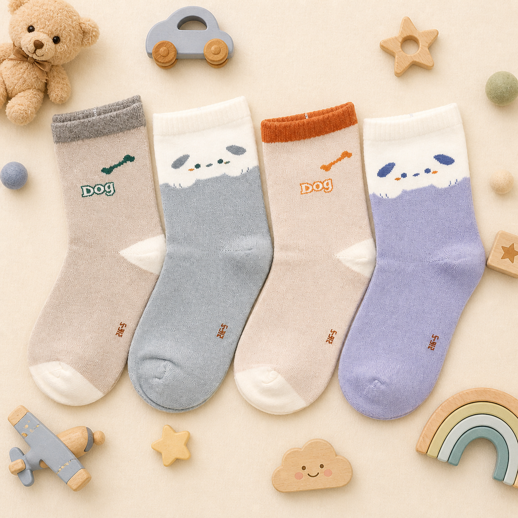 Cute Bear Kids Crew Socks Collection Premium Cotton Socks with Adorable Bear Design
