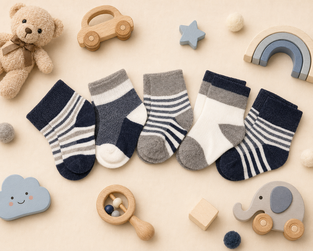 Little Steps Baby Socks— Soft Cotton Striped Gift Box Set for Newborns and Infants