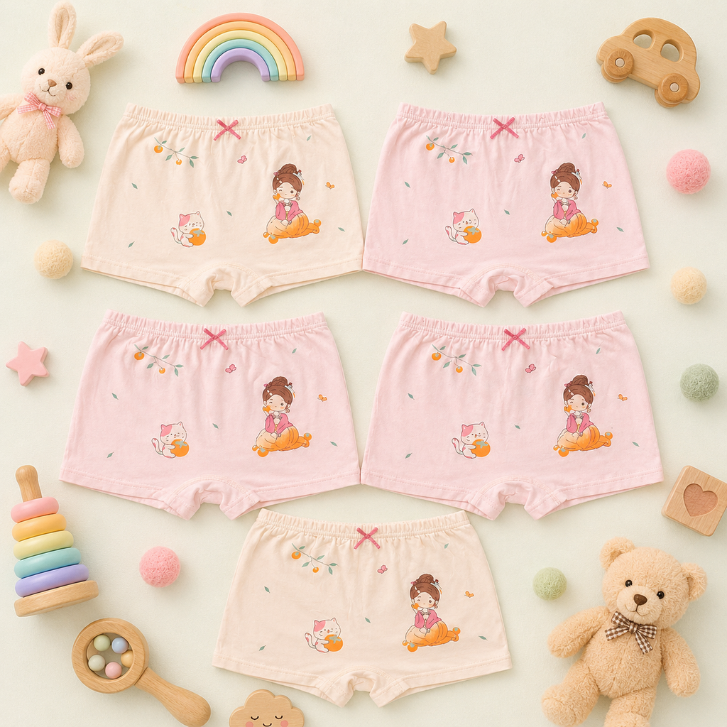 Little Miss Petal Collection – Girls Soft Breathable Shorts| Cute Doll Print Kids Innerwear | Comfortable Daily Wear Pack