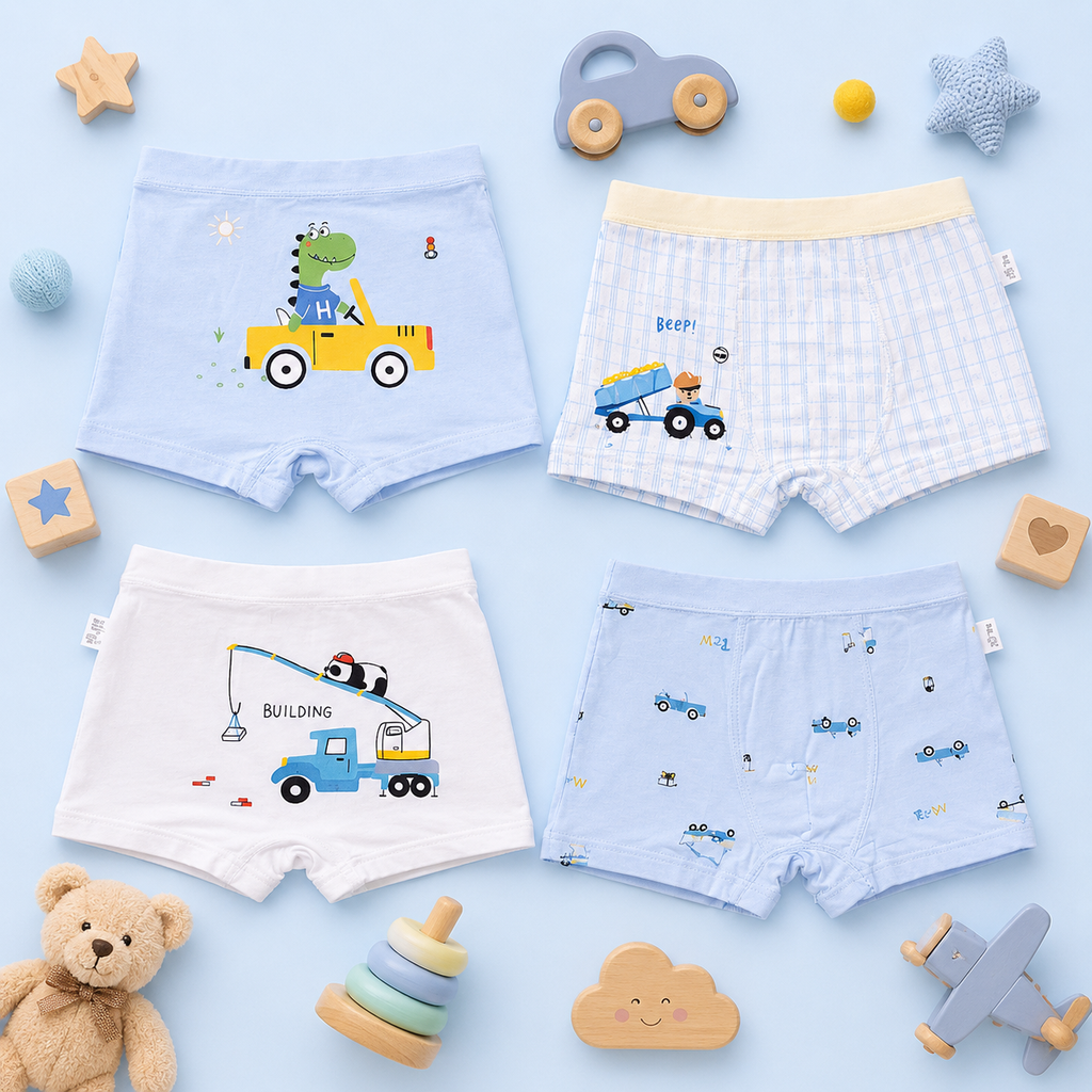 Builder Buddies Collection – Premium Viscose Boys Boxer Shorts – Soft Breathable Kids Underwear with Construction Prints