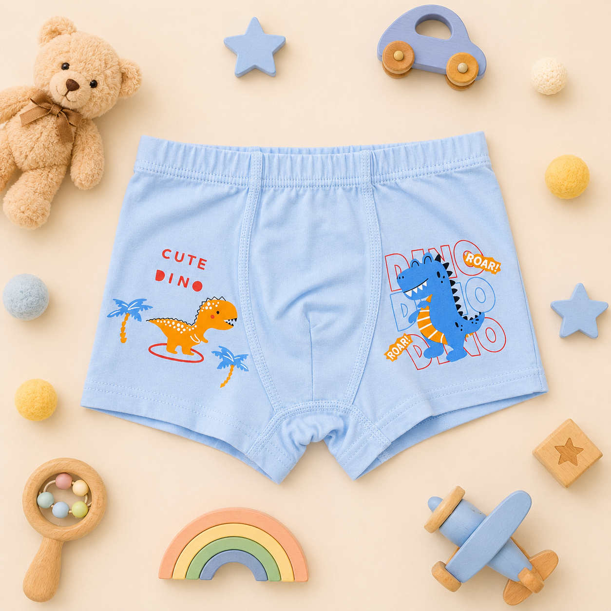 Dino Buddies Collection – Premium Cotton Boys Boxer Shorts – Soft Breathable Kids Underwear with Dinosaur Prints