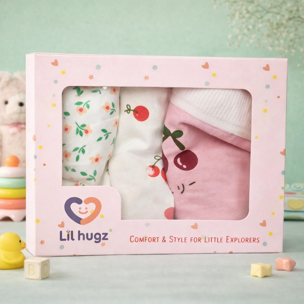 Lilhugz Cherry Blossom– Soft Breathable Cherry Floral Gingham Print Girls Cotton Underwear